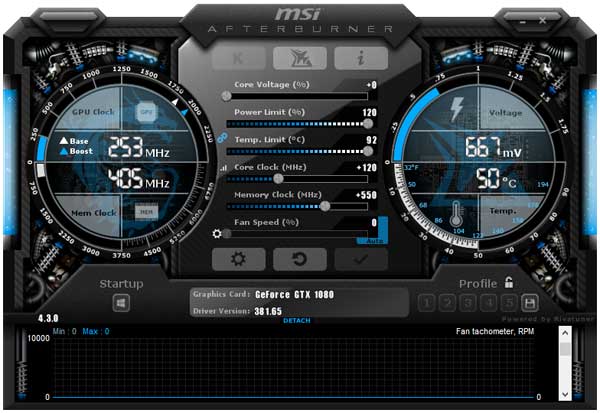 EVGA GTX 1080 SC2 Gaming iCX přetaktování Afterburner