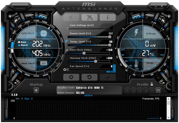 MSI GTX 1080 Ti Gaming X 11G Afterburner přetaktování OC