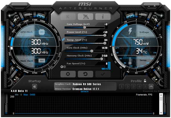 Asus Dual RX 580 O8G Afterburner přetaktování