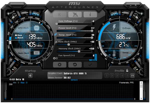 MSI GTX 1080 Ti Gaming X Trio přetaktování Afterburner