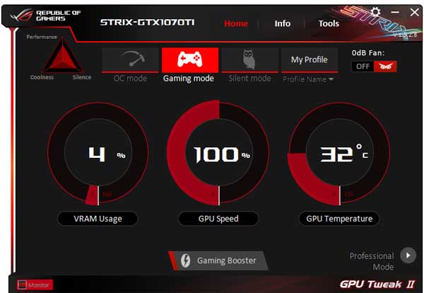 Asus Strix GTX 1070 Ti A8G Gaming GPU Tweak simple mode