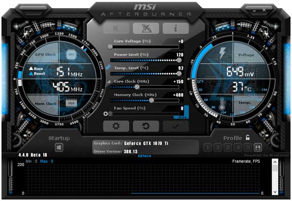 Gainward GTX 1070 Ti Phoenix GS přetaktování Afterburner