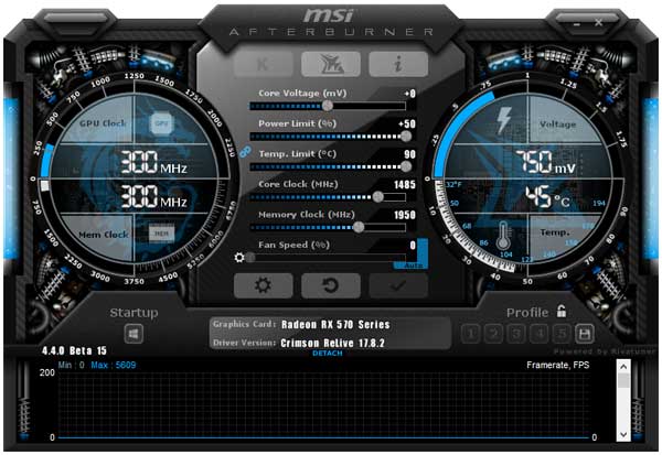 MSI RX 570 Gaming X 4G Afterburner přetaktování