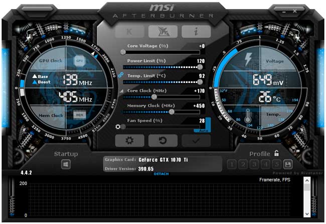 EVGA GTX 1070 Ti Gaming SC Hybrid přetaktování Afterburner