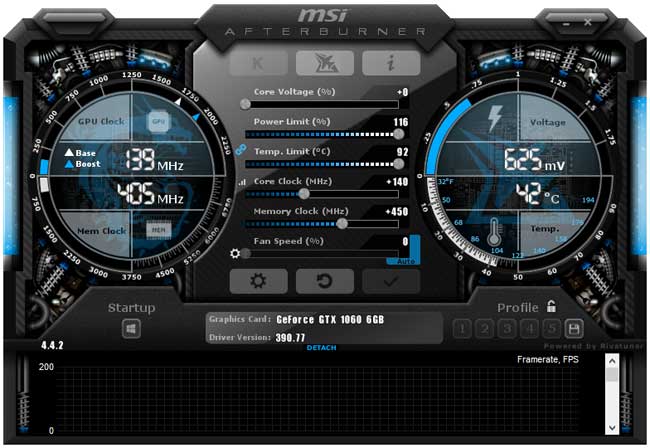 Zotac GTX 1060 AMP! Edition přetaktování Afterburner