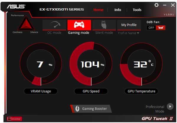 Asus Expedition GTX 1050 Ti O4G GPU Tweak simple mode