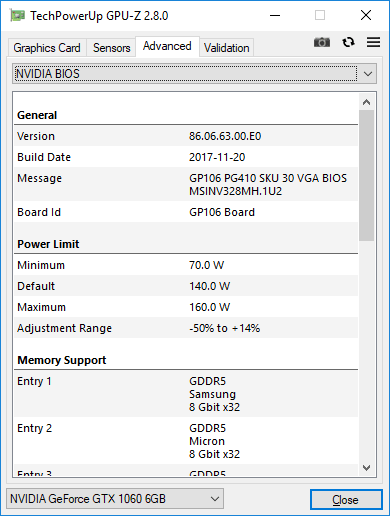 MSI GTX 1060 Armor 6G OCV1 GPUZ2