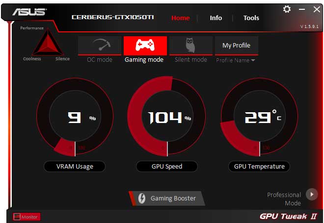Asus Cerberus GTX 1050 TI O4G GPU Tweak simple mode