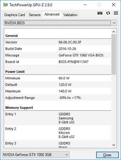 Gainward GTX 1060 3GB GPUZ TDP