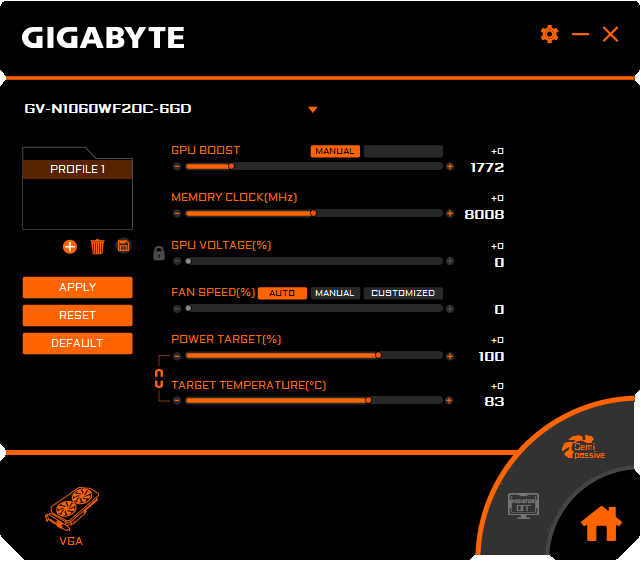 Gigabyte GTX 1060 Windforce OC 6G prof mode