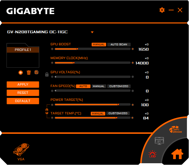 Gigabyte RTX 2080 Ti Gaming OC 11G prof mode