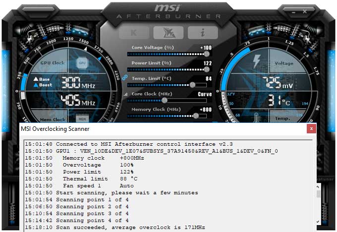 Gigabyte RTX 2080 Ti Gaming OC 11G přetaktování Afterburner