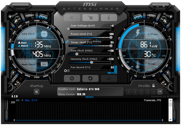 MSI GTX 960 2GD5T OC přetaktování