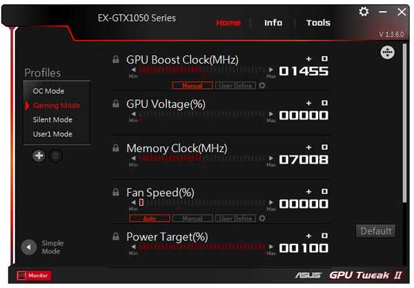 Asus EX GTX 1050 2G prof mode