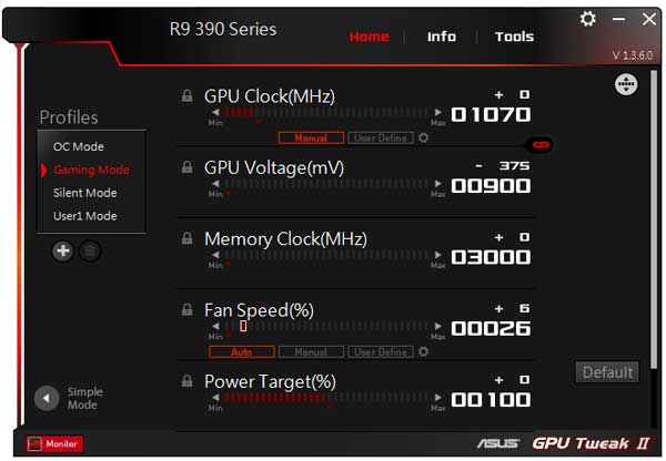 Asus Strix R9 390X DC3OC Gaming GPU Tweak II Gaming mode