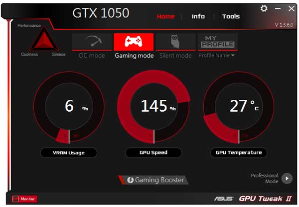 Asus Phoenix GTX 1050 2G GPU Tweak simple mode