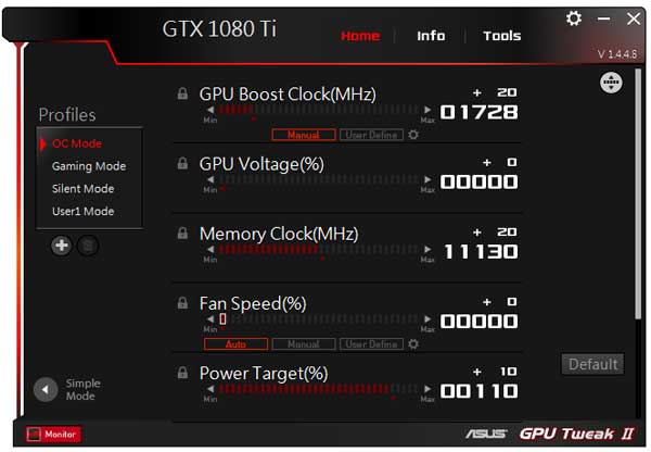 Asus Strix GTX 1080 Ti O11G Gaming GPU Tweak OC mode