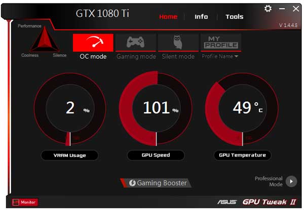 Asus Strix GTX 1080 Ti O11G Gaming GPU Tweak simple mode
