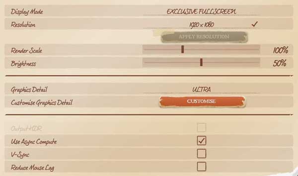 Strange Brigade nastavení hlavní