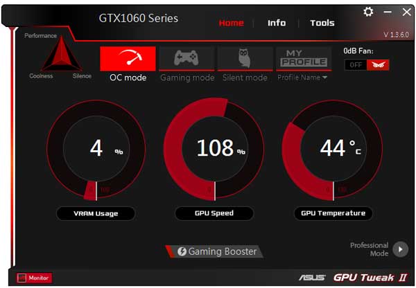 Asus GTX 1060 O6G 9GBPS GPU Tweak II simple mode