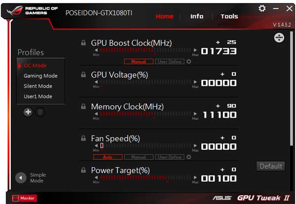 Asus ROG Poseidon GTX 1080 Ti P11G OC mode
