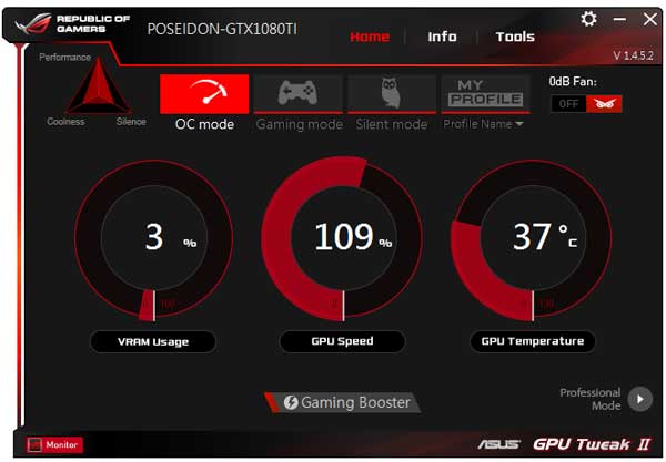 Asus ROG Poseidon GTX 1080 Ti P11G Gaming GPU Tweak II Simple mode