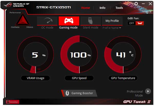 Asus Strix GTX 1050 Ti 4G Gaming GPU Tweak simple mode
