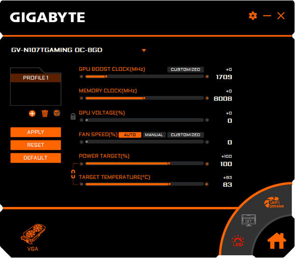 Gigabzte GTX 1070 Ti Gaming OC 8G prof mode