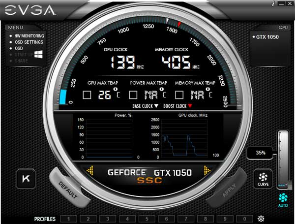 EVGA GTX 1050 SSC Gaming Precision XOC panel 3