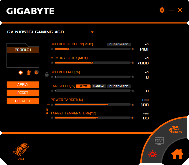 Gigabyte GTX 1050 Ti G1 Gaming 4G prof mode