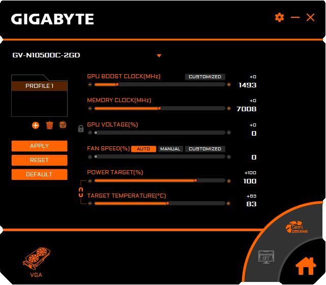 Gigabyte GTX 1050 OC 2G prof mode