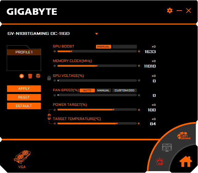 Gigabyte GTX 1080 Ti Gaming OC 11G prof mode