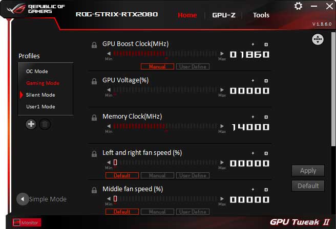 Asus Strix RTX 2080 O8G Gaming GPU Tweak advanced mode