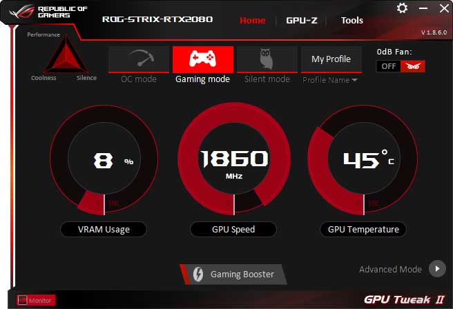 Asus Strix RTX 2080 O8G Gaming GPU Tweak simple mode