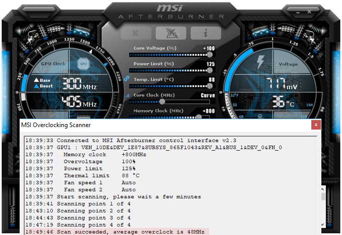 Asus Strix RTX 2080 O8G Gaming přetaktování Afterburner