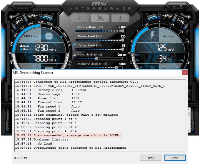 Asus Strix RTX 2070 O8G Gaming přetaktování Afterburner