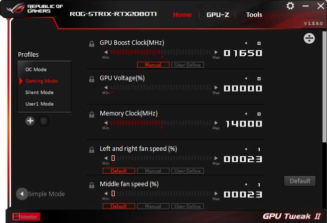 Asus Strix RTX 2080 Ti O11G Gaming GPU Tweak advanced mode