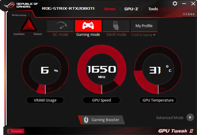 Asus Strix RTX 2080 Ti O11G Gaming GPU Tweak simple mode