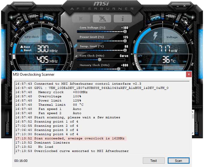 Asus Strix RTX 2080 Ti O11G Gaming přetaktování Afterburner