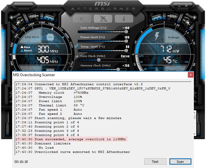 Gigabyte Aorus RTX 2070 XTREME 8G přetaktování Afterburner