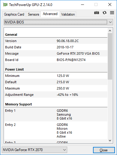 Gainward RTX 2070 Phantom GLH 8G GPUZ TDP