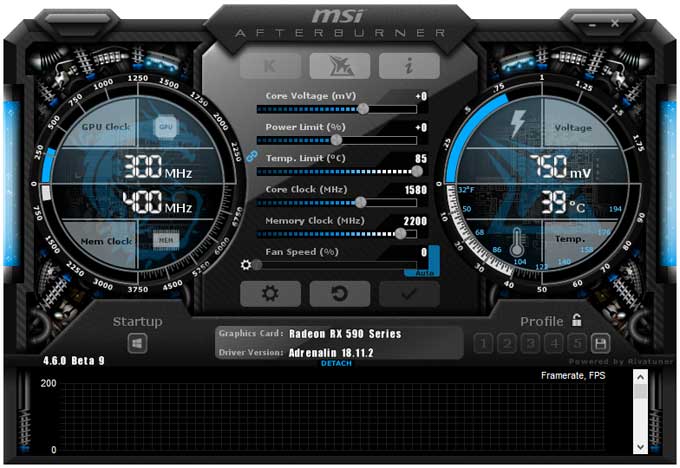 XFX RX 590 Fatboy 8GB přetaktování Afterburner