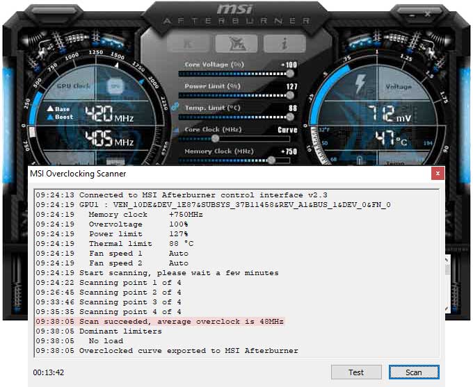 Gigabyte Aorus RTX 2080 XTREME 8G přetaktování Afterburner