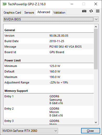 NVIDIA RTX 2060 Founders Edition GPUZ TDP