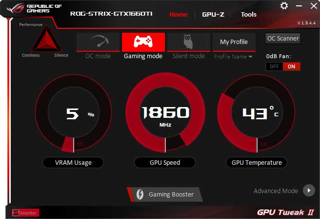 Asus Strix GTX 1660 Ti O6G Gaming GPU Tweak simple mode