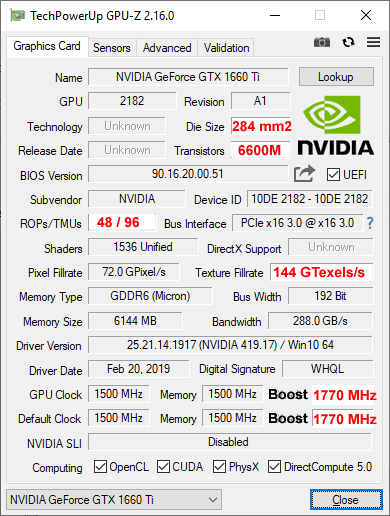 Gainward GTX 1660 Ti Pegasus GPUZ