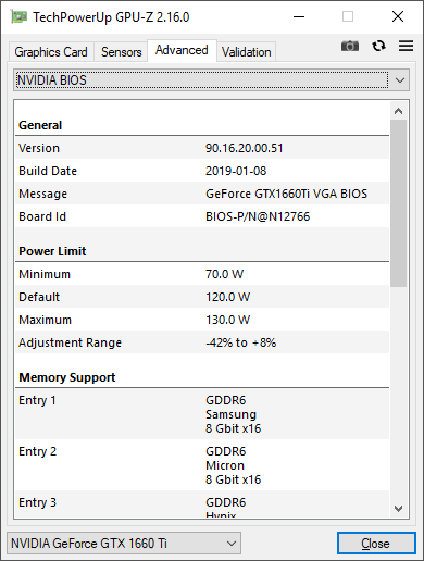 Gainward GTX 1660 Ti Pegasus GPUZ TDP