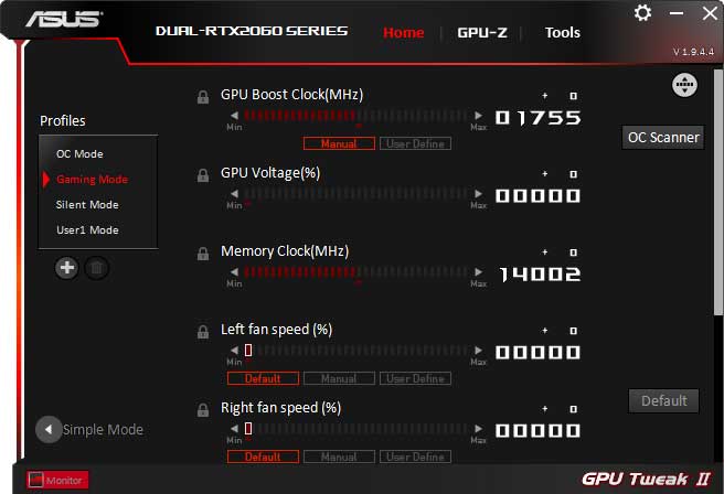 Asus Dual RTX 2060 O6G GPU Tweak advanced mode