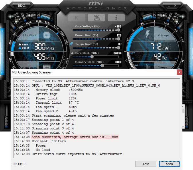 Asus Dual RTX 2060 O6G přetaktování Afterburner