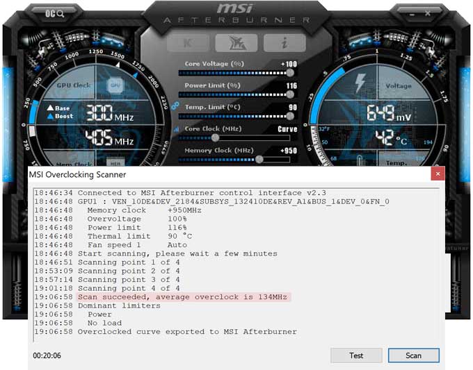 Inno3D GTX 1660 Twin X2 přetaktování Afterburner